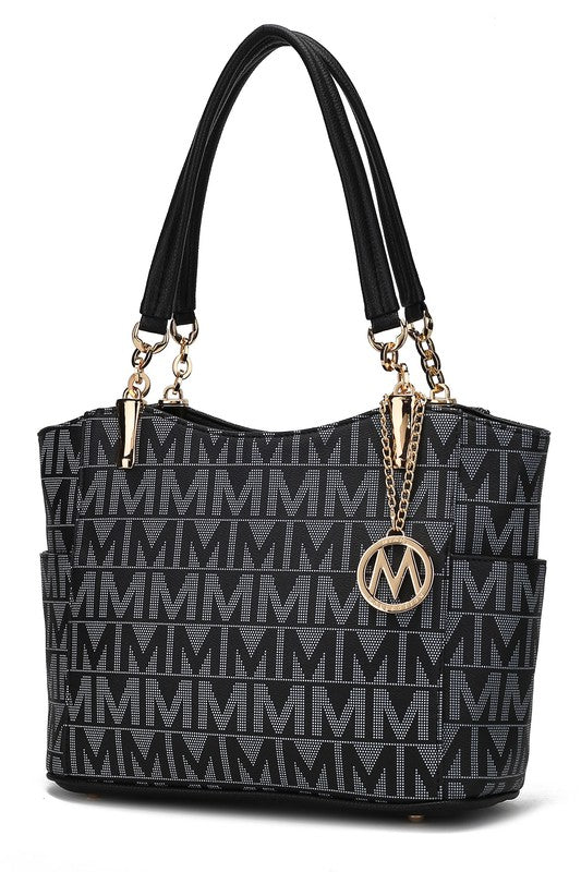Braylee M Signature Tote in Schwarz mit M-Monogramm, Kettenhenkeln und rundem Logo