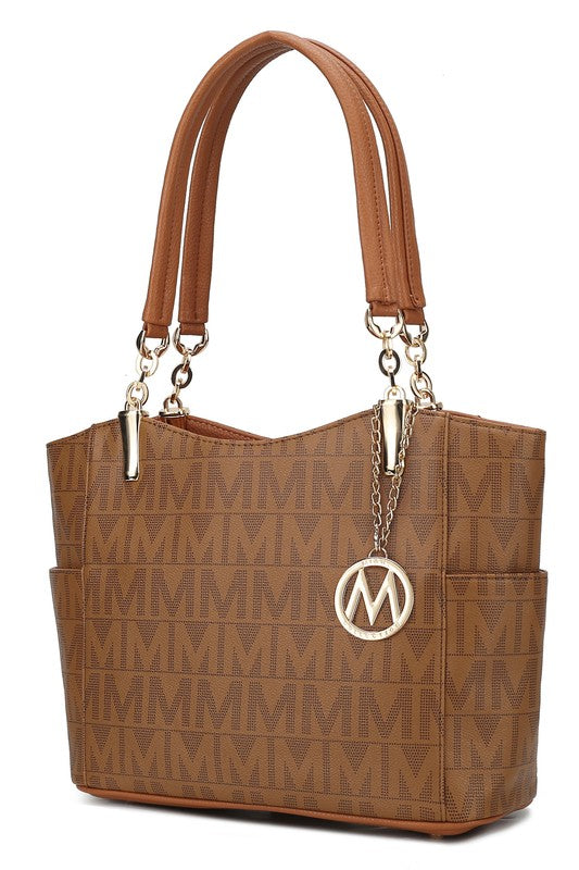 Braylee M Signature Tote in Camel mit M-Monogramm, Kettenhenkeln und rundem Logo
