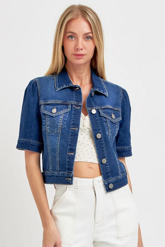 RISEN Puffed Short Sleeve Crop Denim Jackets - Tigbul's Variety Fashion Shop