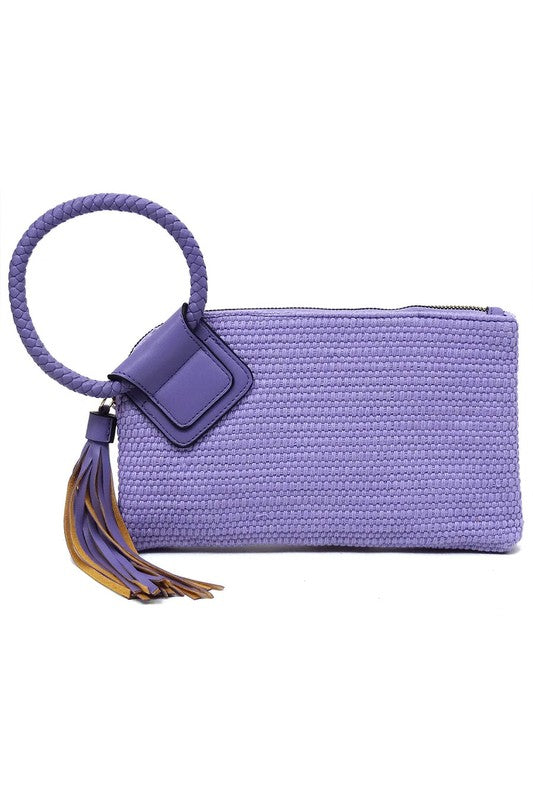 Canvas Cuff Handle Tassel Wristlet Clutch - Tigbul's Variety Fashion Shop