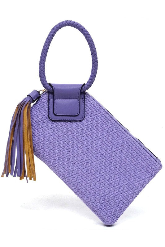 Canvas Cuff Handle Tassel Wristlet Clutch - Tigbul's Variety Fashion Shop