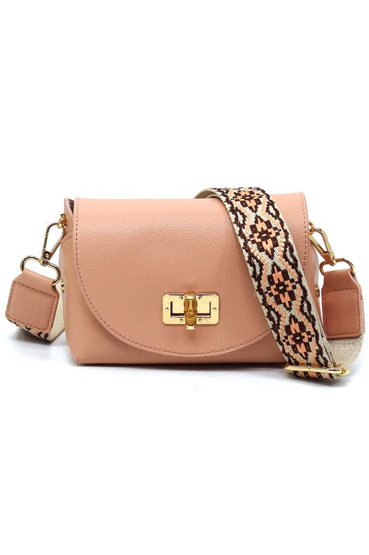 Bamboo Twist Lock Flap Crossbody Bag - Tigbul's Variety Fashion Shop