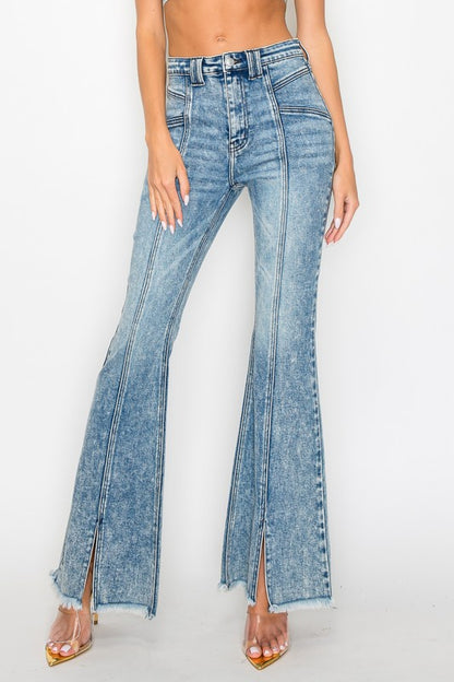 HIGH RISE SUPER STRETCH FLARE W/SEAMED FRONT JEANS - Tigbul's Variety Fashion Shop