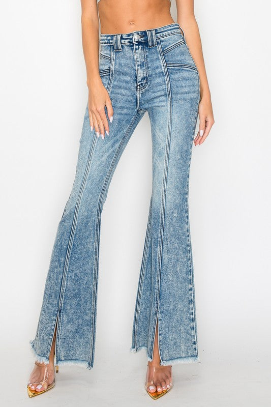 HIGH RISE SUPER STRETCH FLARE W/SEAMED FRONT JEANS - Tigbul's Variety Fashion Shop