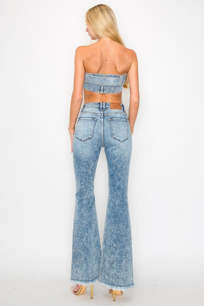 HIGH RISE SUPER STRETCH FLARE W/SEAMED FRONT JEANS - Tigbul's Variety Fashion Shop