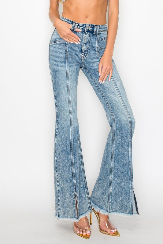 HIGH RISE SUPER STRETCH FLARE W/SEAMED FRONT JEANS - Tigbul's Variety Fashion Shop