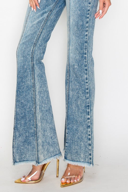 HIGH RISE SUPER STRETCH FLARE W/SEAMED FRONT JEANS - Tigbul's Variety Fashion Shop