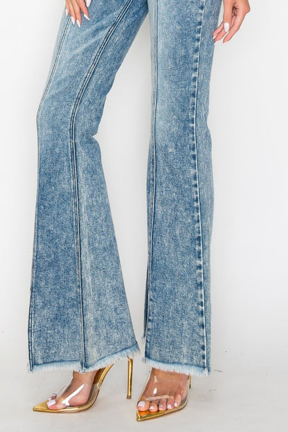 HIGH RISE SUPER STRETCH FLARE W/SEAMED FRONT JEANS - Tigbul's Variety Fashion Shop