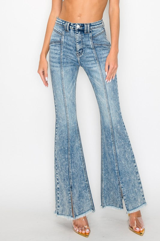 HIGH RISE SUPER STRETCH FLARE W/SEAMED FRONT JEANS - Tigbul's Variety Fashion Shop