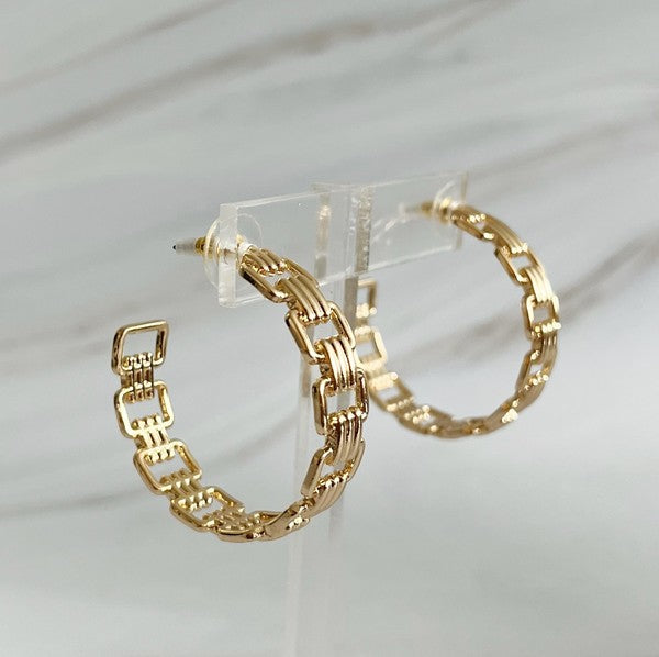 Linked Golden Hoop Earrings - Tigbuls Variety Fashion