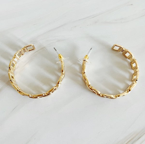 Linked Golden Hoop Earrings - Tigbuls Variety Fashion