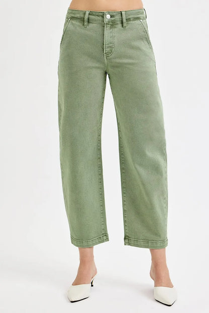 RISEN Full Size Tummy Control High Rise Crop Barrel Jeans Plus Size - Tigbul's Variety Fashion Shop