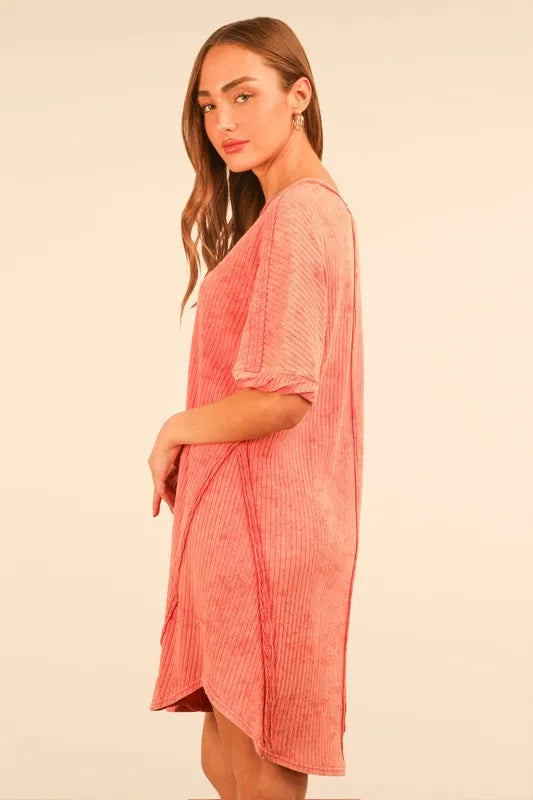 Plus Size Mineral Washed Ribbed Knit Mini Dress - Tigbul's Variety Fashion Shop