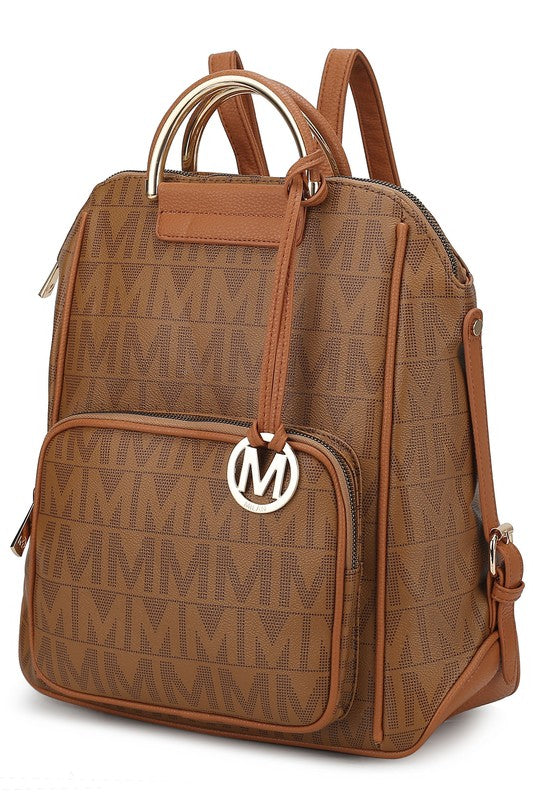 Tan Cora Milan backpack with front organizer pocket and double top handles