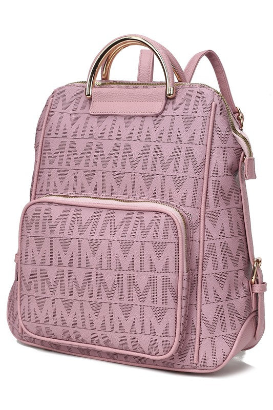 Dusty Rose MKF Cora Milan backpack with structured front pocket and side zipper