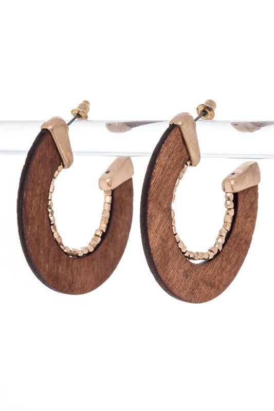 Wooden Cutout Beaded Hoop Earrings - Tigbul's Variety Fashion Shop