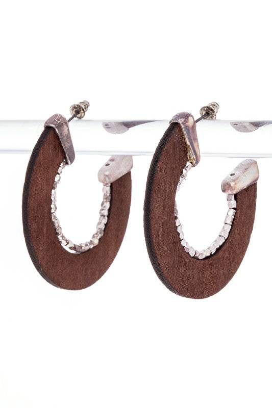 Wooden Cutout Beaded Hoop Earrings - Tigbul's Variety Fashion Shop