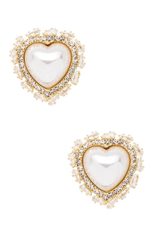 Baguette CZ Rhinestone Heart Shape Post Earrings - Tigbul's Variety Fashion Shop