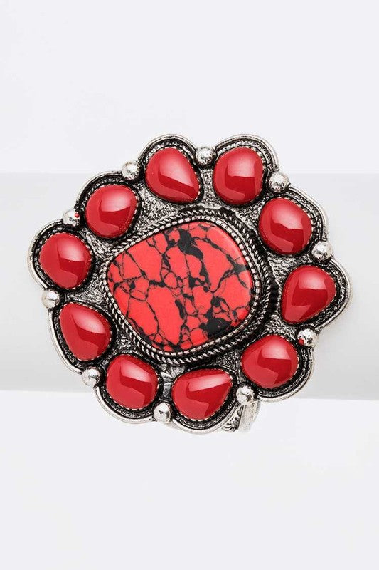 Oversize Stone Flower Open Bangle - Tigbul's Variety Fashion Shop