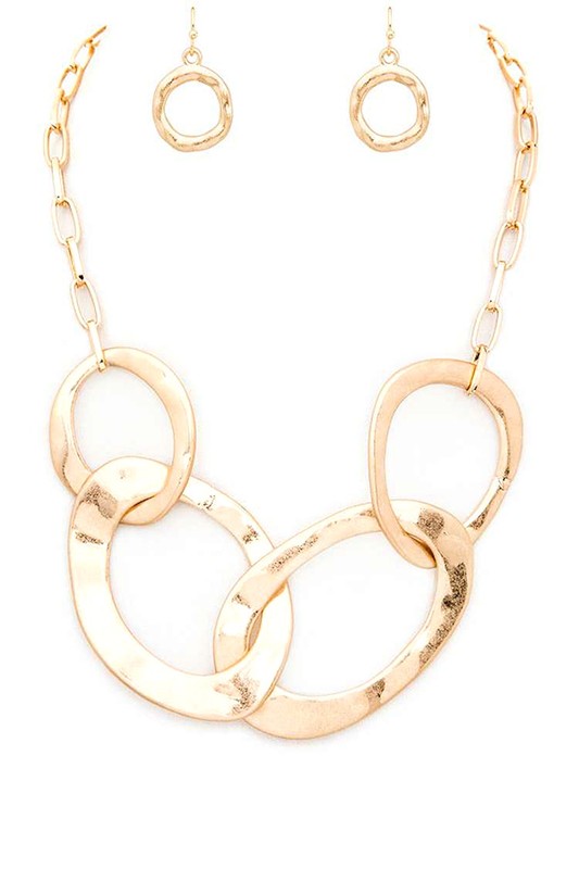 Hammered Ring Interlock Statement Necklace Set - Tigbul's Variety Fashion Shop