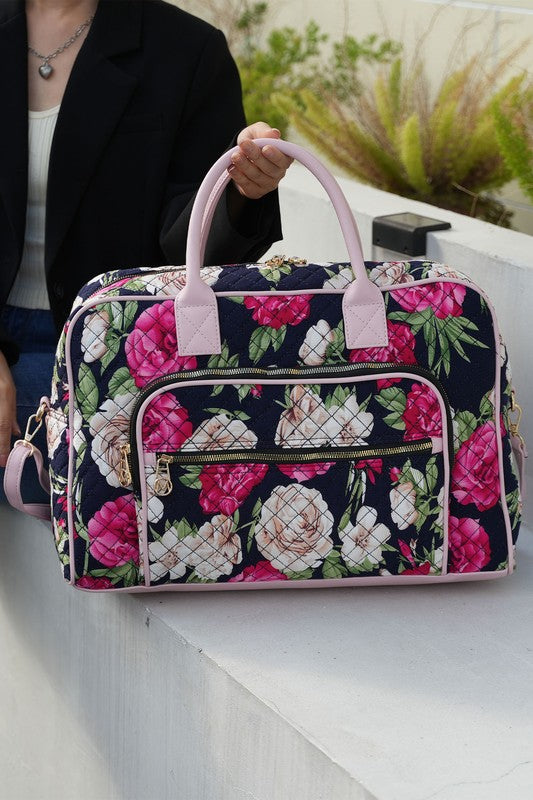 MKF Collection Jayla botanical duffle bag with top handles and front zip compartment