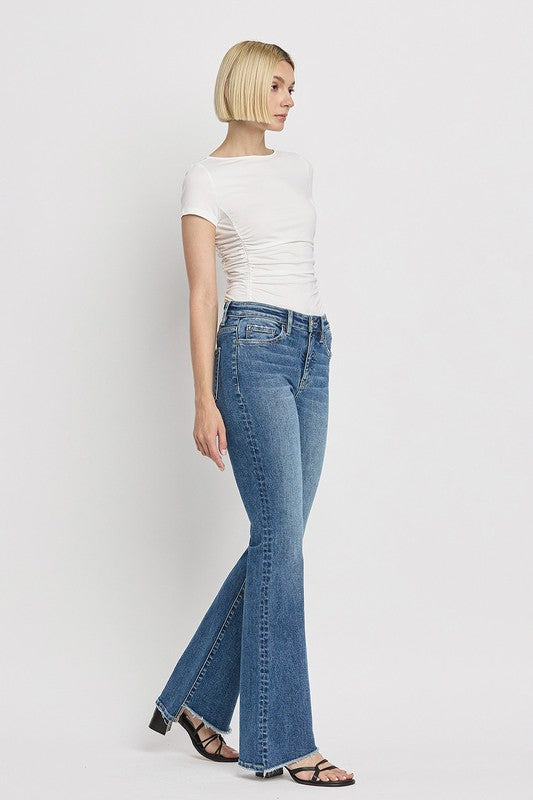 High Rise Slant Hem Flare Jeans - Tigbul's Variety Fashion Shop