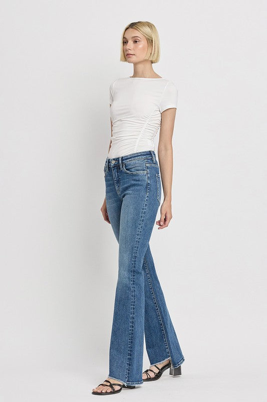 High Rise Slant Hem Flare Jeans - Tigbul's Variety Fashion Shop