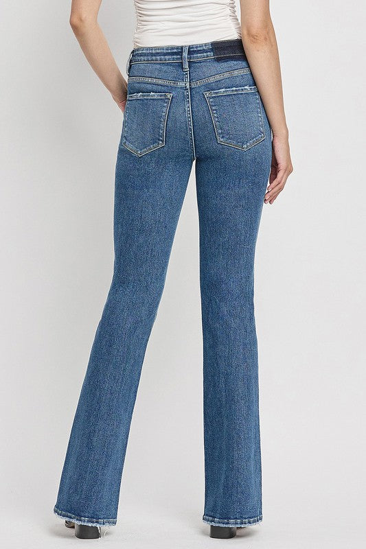 High Rise Slant Hem Flare Jeans - Tigbul's Variety Fashion Shop