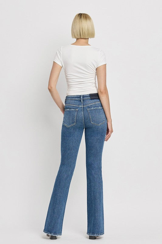 High Rise Slant Hem Flare Jeans - Tigbul's Variety Fashion Shop