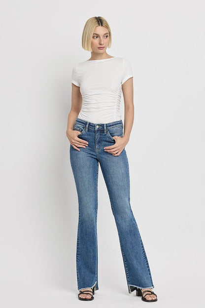 High Rise Slant Hem Flare Jeans - Tigbul's Variety Fashion Shop