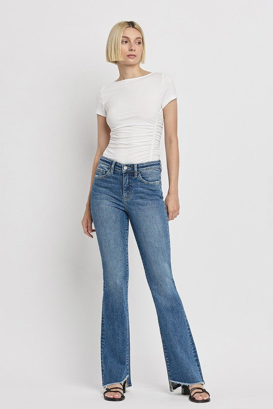 High Rise Slant Hem Flare Jeans - Tigbul's Variety Fashion Shop