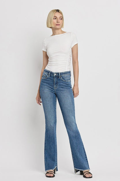 High Rise Slant Hem Flare Jeans - Tigbul's Variety Fashion Shop