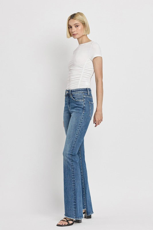 High Rise Slant Hem Flare Jeans - Tigbul's Variety Fashion Shop