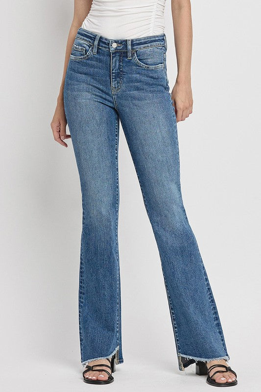 High Rise Slant Hem Flare Jeans - Tigbul's Variety Fashion Shop