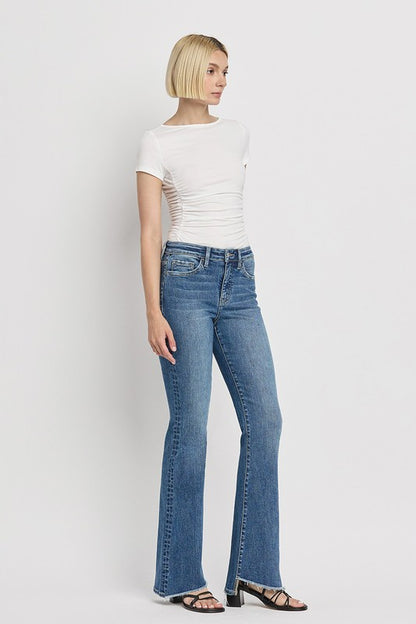 High Rise Slant Hem Flare Jeans - Tigbul's Variety Fashion Shop