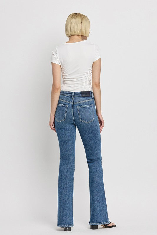 High Rise Slant Hem Flare Jeans - Tigbul's Variety Fashion Shop