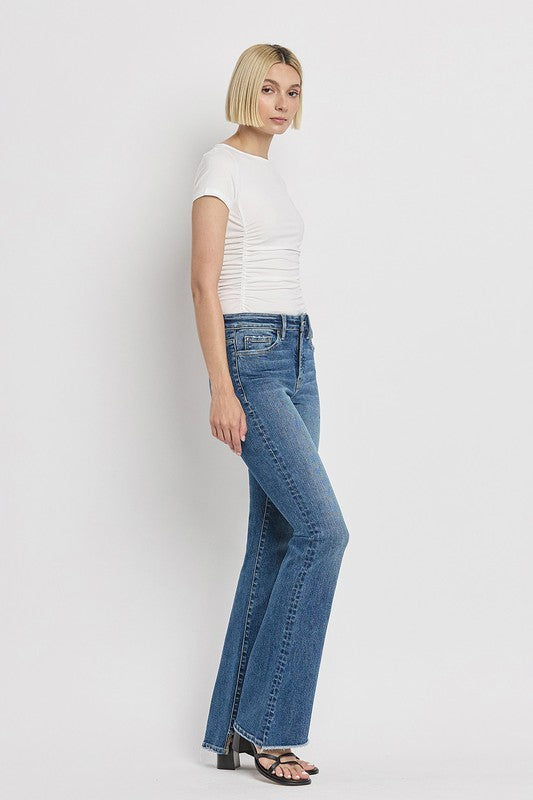 High Rise Slant Hem Flare Jeans - Tigbul's Variety Fashion Shop