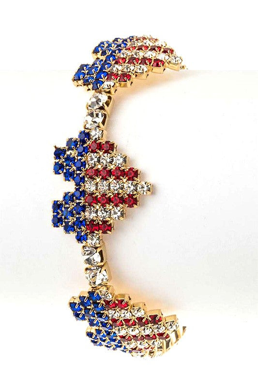 USA Flag Rhinestone Heart Cuff Bracelet - Tigbul's Variety Fashion Shop