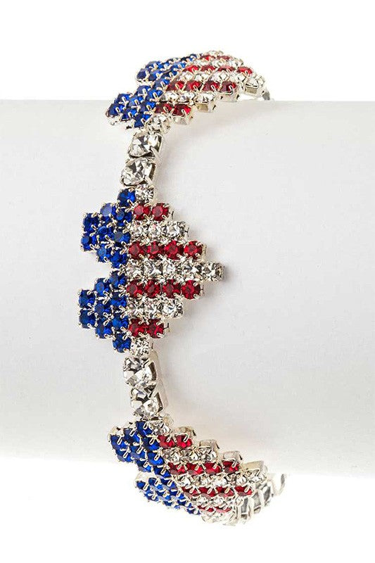 USA Flag Rhinestone Heart Cuff Bracelet - Tigbul's Variety Fashion Shop