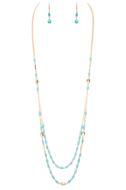 Long Layered Turquoise Beaded Necklace Set - Tigbul's Variety Fashion Shop