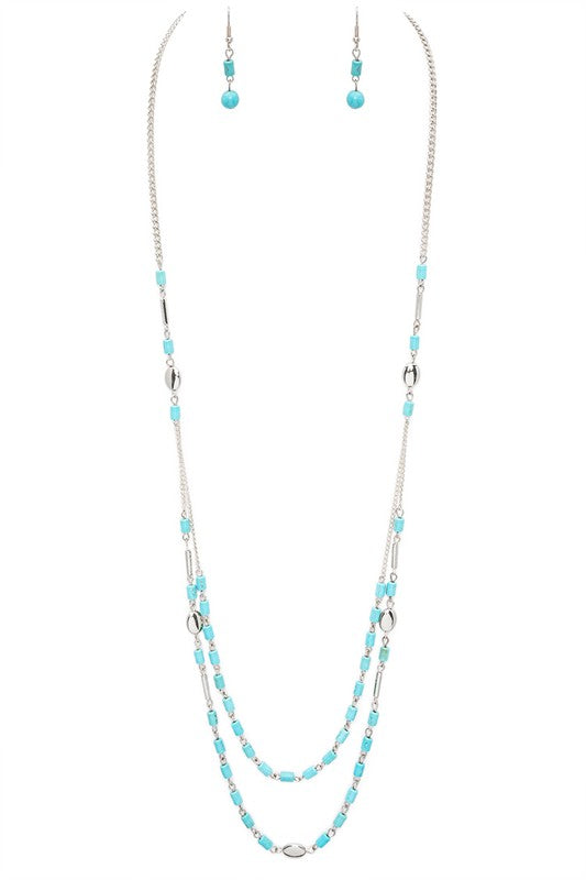 Long Layered Turquoise Beaded Necklace Set - Tigbul's Variety Fashion Shop