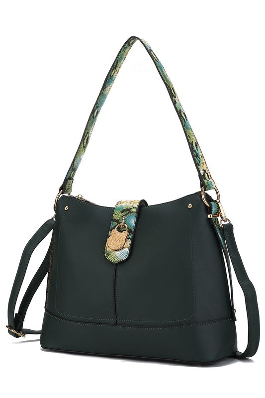 Dark green/black snake vegan leather shoulder bag with adjustable shoulder strap