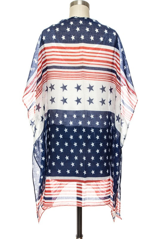 Americana Star Printed Kimono Cardigan - Tigbul's Variety Fashion Shop