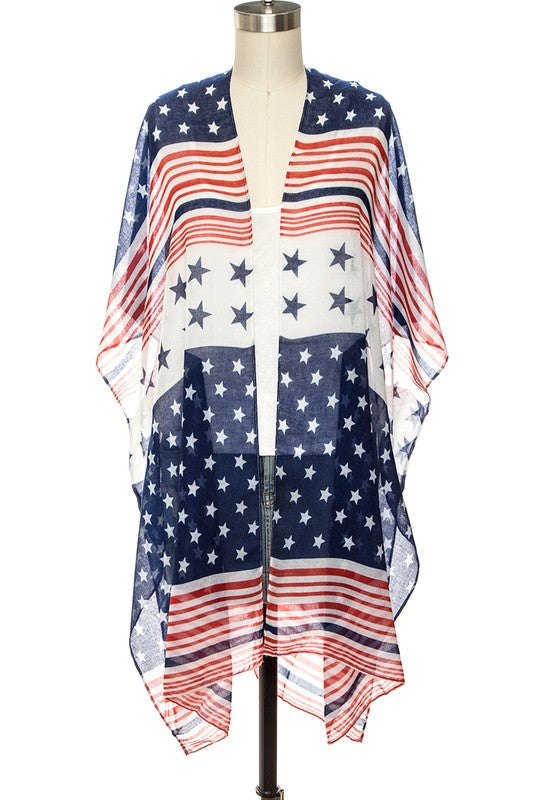 Americana Star Printed Kimono Cardigan - Tigbul's Variety Fashion Shop