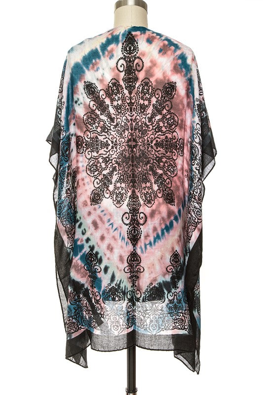 Tie Dye Printed Silky Kimono Cardigan - Tigbul's Variety Fashion Shop