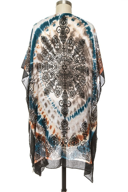 Tie Dye Printed Silky Kimono Cardigan - Tigbul's Variety Fashion Shop