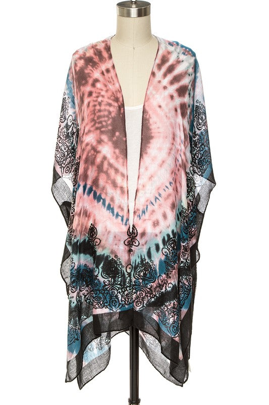 Tie Dye Printed Silky Kimono Cardigan - Tigbul's Variety Fashion Shop