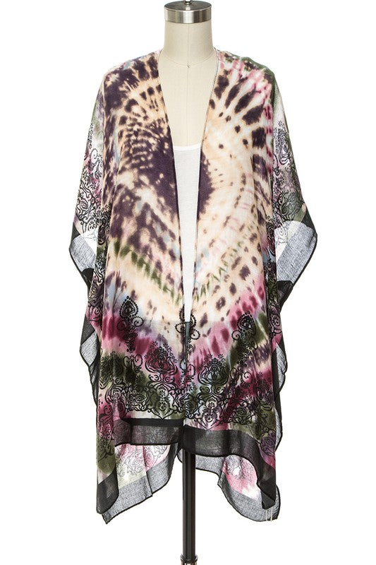 Tie Dye Printed Silky Kimono Cardigan - Tigbul's Variety Fashion Shop