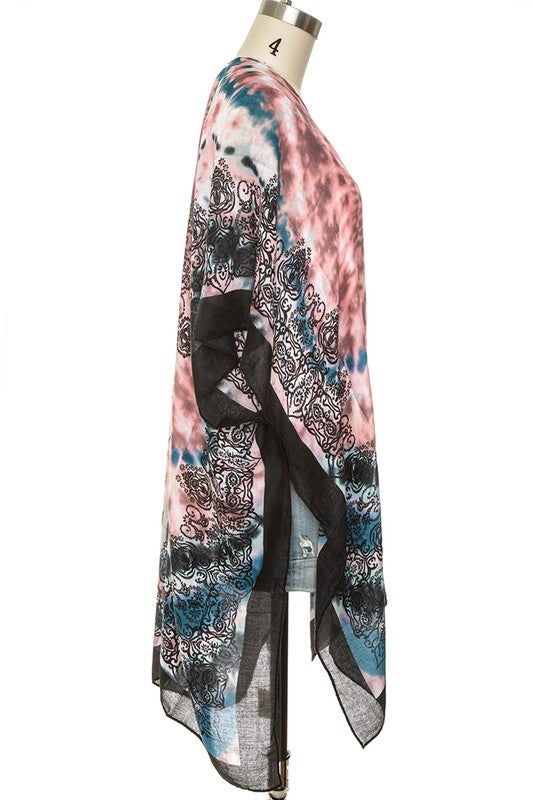 Tie Dye Printed Silky Kimono Cardigan - Tigbul's Variety Fashion Shop