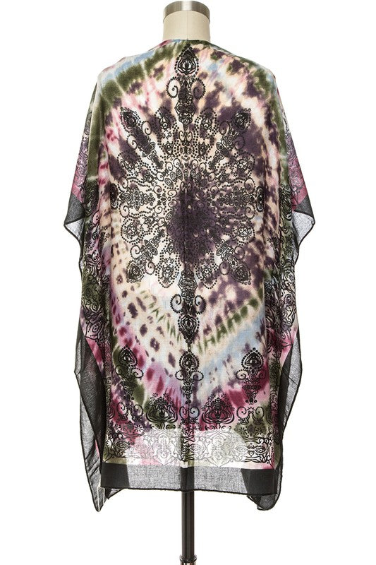 Tie Dye Printed Silky Kimono Cardigan - Tigbul's Variety Fashion Shop